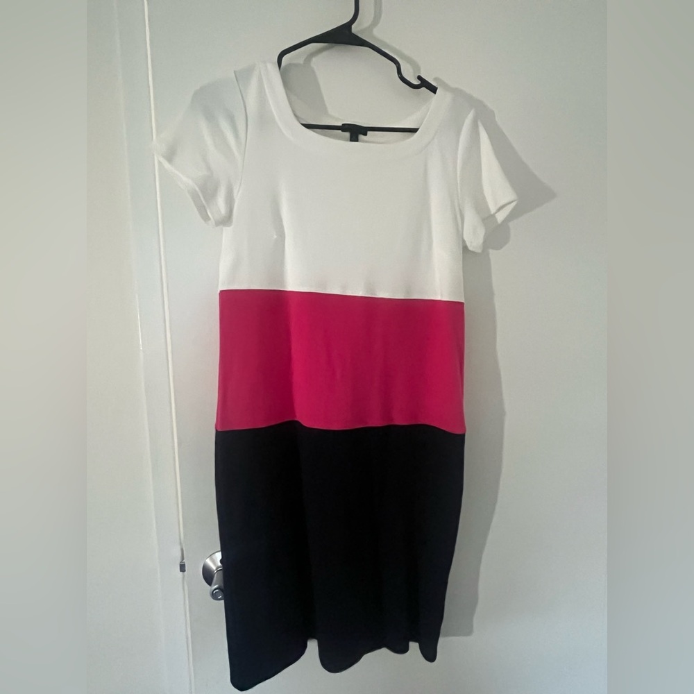 Talbots Pink and White Sheath Midi Dress Scoop Neck